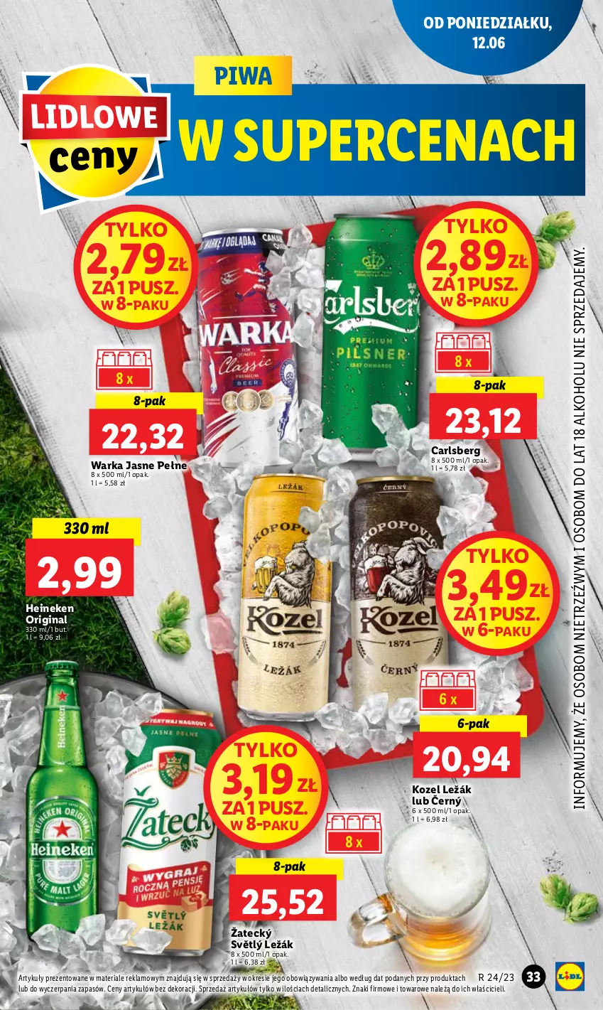 Gazetka promocyjna Lidl - GAZETKA - ważna 12.06 do 14.06.2023 - strona 35 - produkty: Carlsberg, Gin, Heineken, Kozel, Piwa, Warka