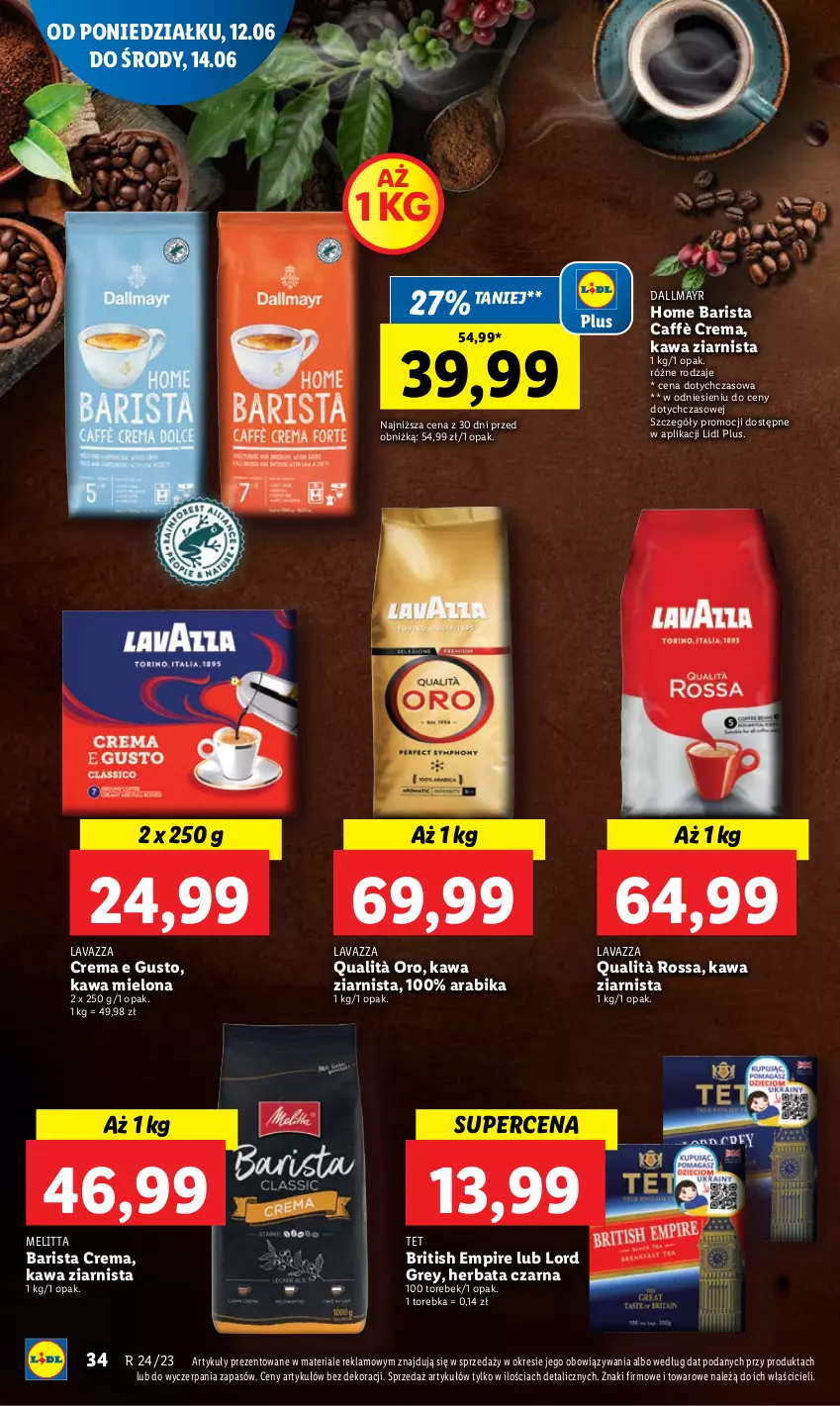 Gazetka promocyjna Lidl - GAZETKA - ważna 12.06 do 14.06.2023 - strona 36 - produkty: Brit, Dallmayr, Herbata, Herbata czarna, Kawa, Kawa mielona, Kawa ziarnista, Lavazza, Torebka