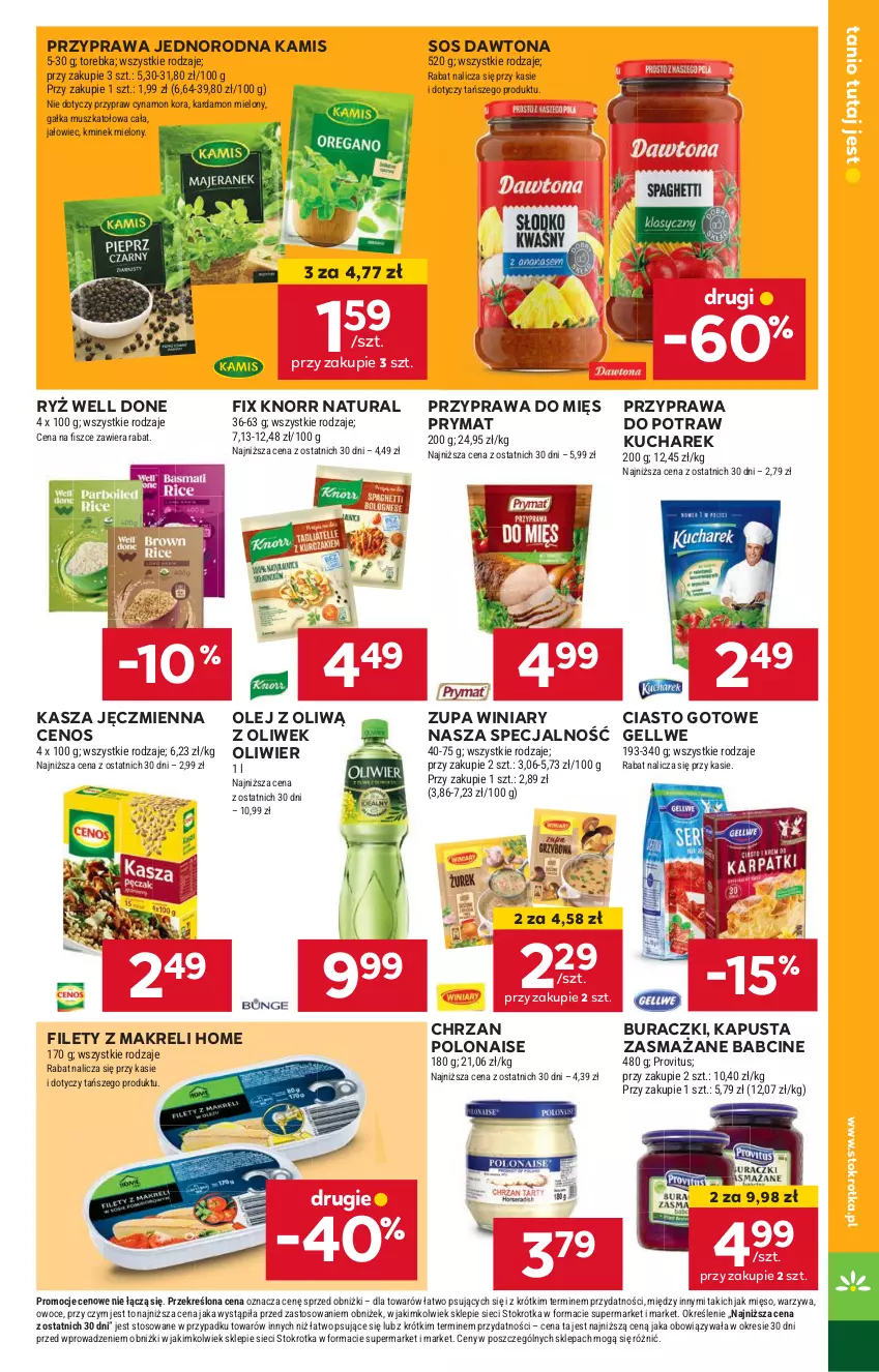 Gazetka promocyjna Stokrotka - Supermarket - ważna 13.06 do 19.06.2024 - strona 17 - produkty: Buraczki, Cenos, Chrzan, Dawtona, Gałka, Kamis, Kasza, Kasza jęczmienna, Kminek, Knorr, Kucharek, Mięso, Mus, Olej, Owoce, Prymat, Przyprawa do potraw, Ryż, Sos, Torebka, Warzywa, Winiary, Zupa