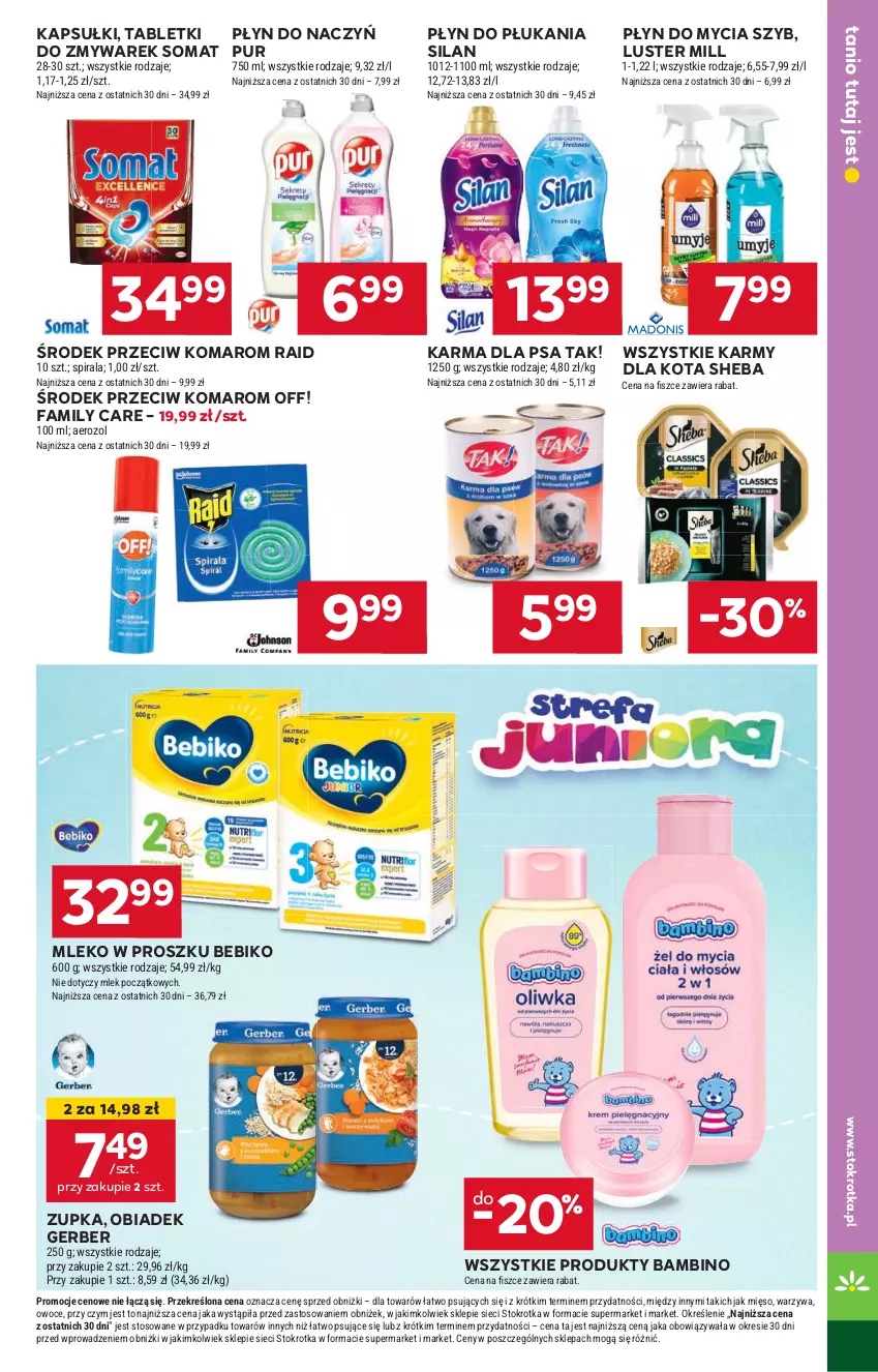 Gazetka promocyjna Stokrotka - Supermarket - ważna 13.06 do 19.06.2024 - strona 21 - produkty: Bebiko, Fa, Gerber, Mięso, Mleko, Mleko w proszku, Owoce, Płyn do mycia, Płyn do płukania, Pur, Sheba, Silan, Somat, Tablet, Warzywa