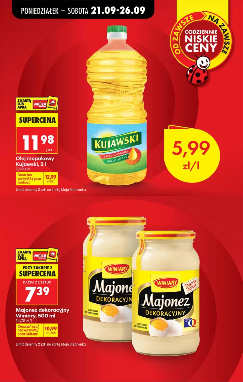 Gazetka promocyjna Biedronka - Od Poniedziałku - ważna 21.09 do 26.09.2026 - strona 10 - produkty: Kujawski, Majonez, Olej, Olej rzepakowy, Winiary
