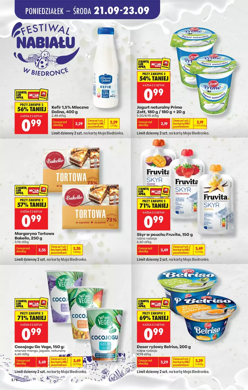 Gazetka promocyjna Biedronka - Od Poniedziałku - ważna 21.09 do 26.09.2026 - strona 2 - produkty: Ananas, Belriso, Deser, Jogurt, Jogurt naturalny, Kefir, Mango, Margaryna, Ryż, Ser, Zott