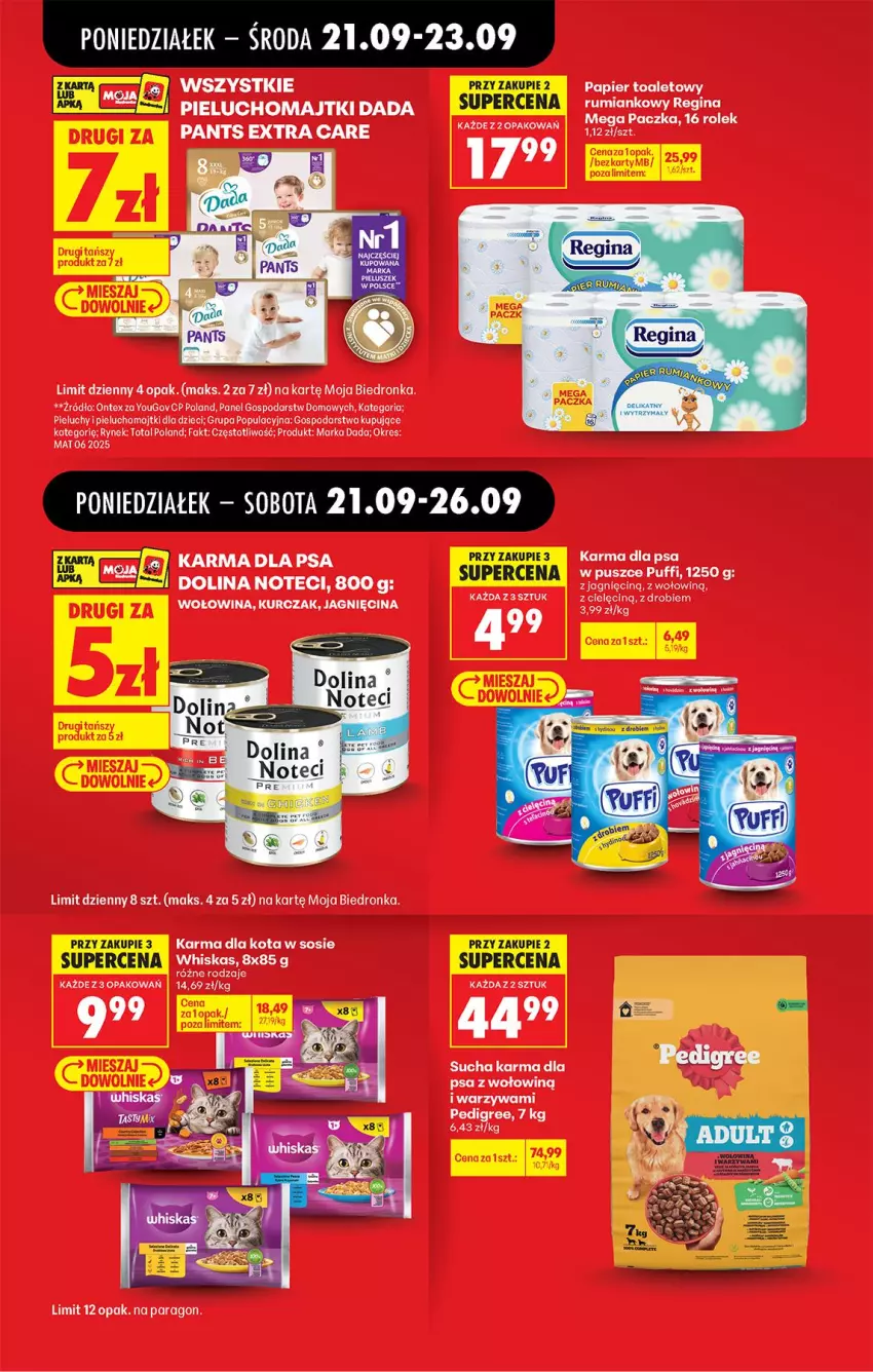 Gazetka promocyjna Biedronka - Od Poniedziałku - ważna 21.09 do 26.09.2026 - strona 21 - produkty: Dada, Dzieci, Fa, Gin, Kurczak, Majtki, Papier, Papier toaletowy, Pedigree, Pieluchomajtki, Pieluchy, Rum, Sos, Sucha karma, Warzywa, Wołowina