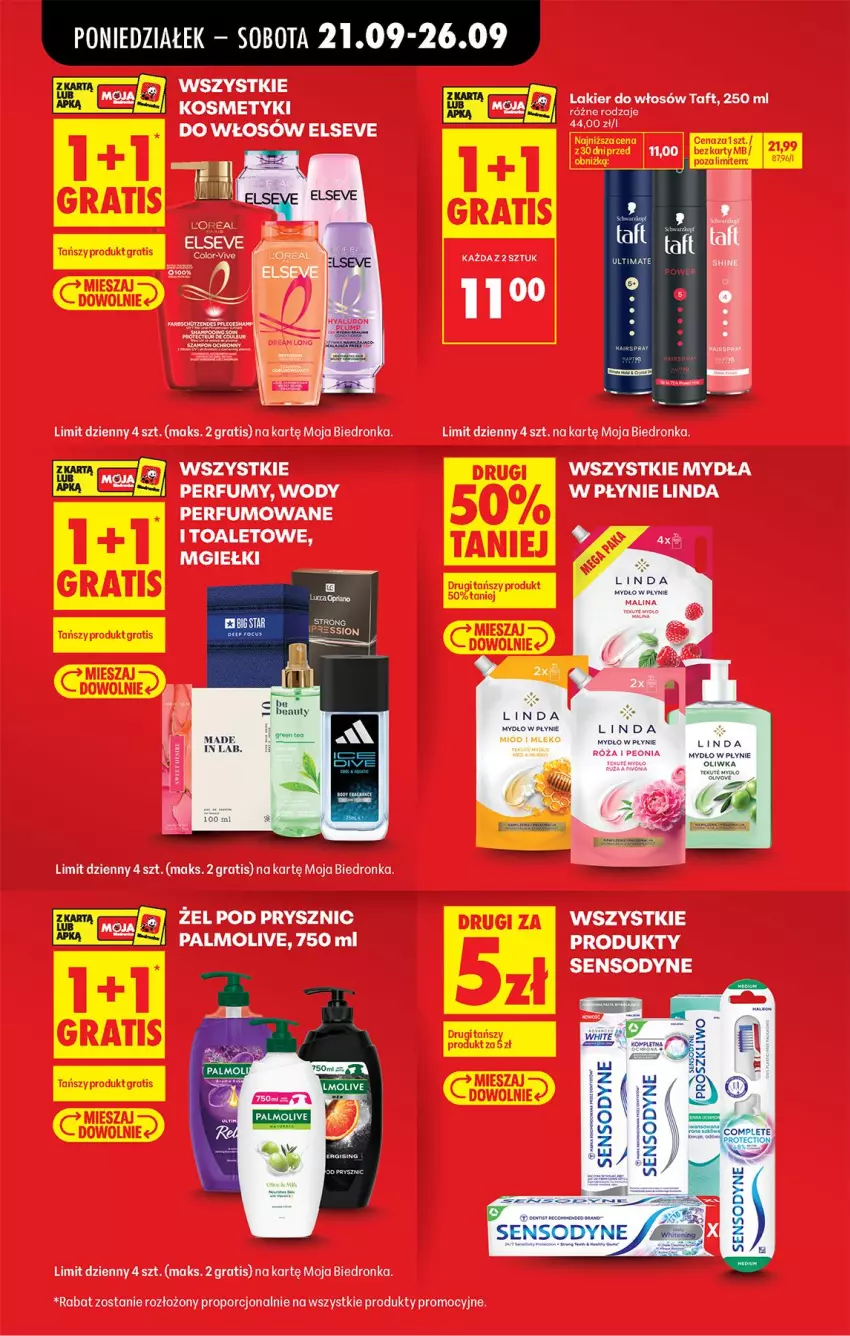Gazetka promocyjna Biedronka - Od Poniedziałku - ważna 21.09 do 26.09.2026 - strona 22 - produkty: Elseve, Gra, Lakier, Lakier do włosów, Miód, Mleko, Palmolive, Perfum, Por, Sensodyne, Taft