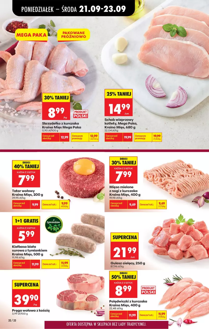 Gazetka promocyjna Biedronka - Od Poniedziałku - ważna 21.09 do 26.09.2026 - strona 42 - produkty: Gra, Kiełbasa, Kiełbasa biała, Kotlet, Kurczak, Mięso, Mięso mielone, Polędwiczki z kurczaka, Pręga wołowa, Schab wieprzowy, Ser, Skrzydełka z kurczaka, Tatar wołowy
