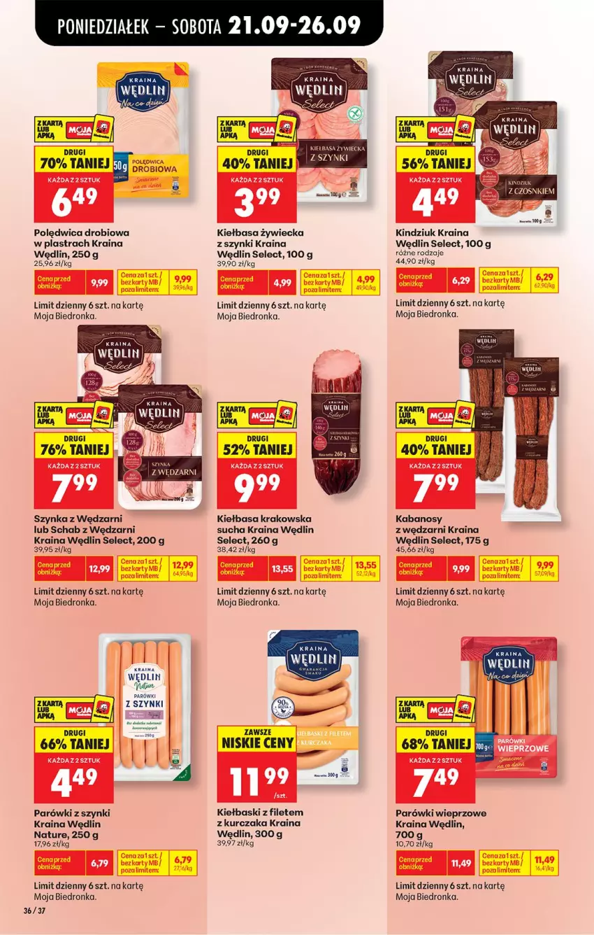 Gazetka promocyjna Biedronka - Od Poniedziałku - ważna 21.09 do 26.09.2026 - strona 50 - produkty: Fa, Kabanos, Kiełbasa, Kiełbasa krakowska, Kiełbasa zywiecka, Kindziuk, Kurczak, Parówki, Parówki z szynki, Polędwica, Szynka