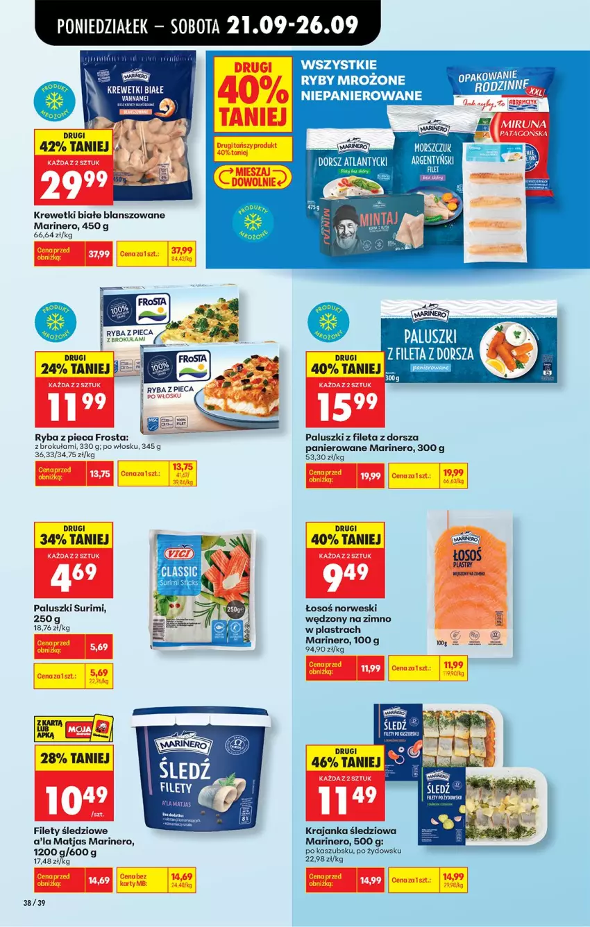 Gazetka promocyjna Biedronka - Od Poniedziałku - ważna 21.09 do 26.09.2026 - strona 54 - produkty: Dorsz, Frosta, Krajanka śledziowa, Krewetki, Matjas, Piec, Ryba, Surimi