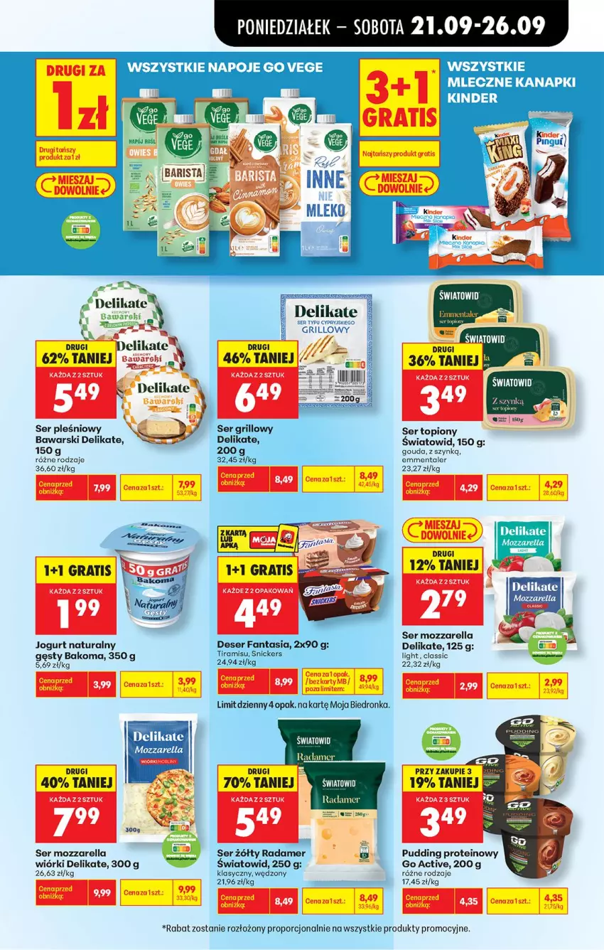 Gazetka promocyjna Biedronka - Od Poniedziałku - ważna 21.09 do 26.09.2026 - strona 55 - produkty: Emmental, Gouda, Gra, Grill, Jogurt, Jogurt naturalny, Mozzarella, Por, Pudding, Radamer, Ser, Ser pleśniowy, Ser topiony, Snickers, Top