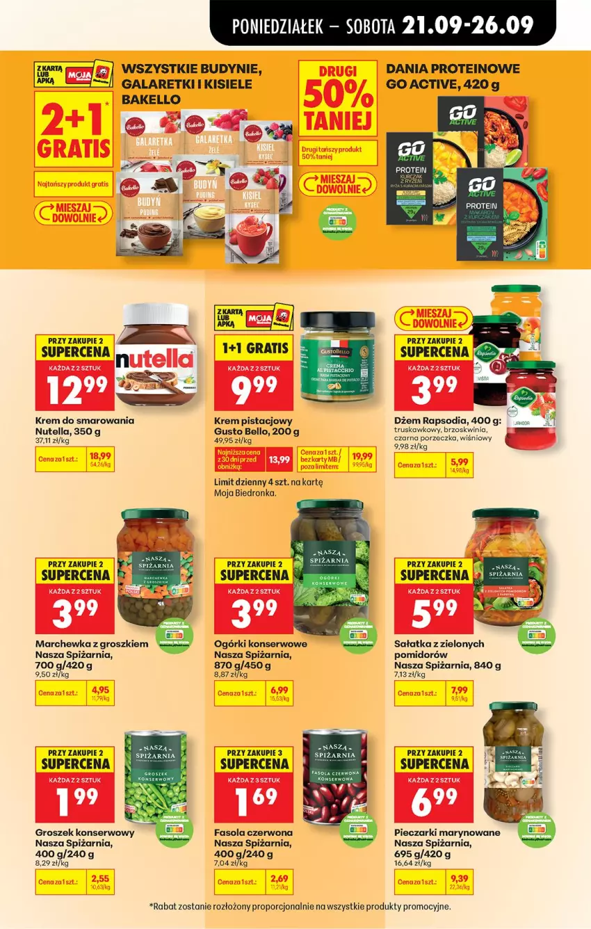 Gazetka promocyjna Biedronka - Od Poniedziałku - ważna 21.09 do 26.09.2026 - strona 71 - produkty: Bell, Dżem, Fa, Fasola, Gala, Galaretki, Groszek, Kisiel, Krem pistacjowy, Marchewka, Nutella, Ogórki konserwowe, Piec, Por, Sałat, Sałatka, Ser