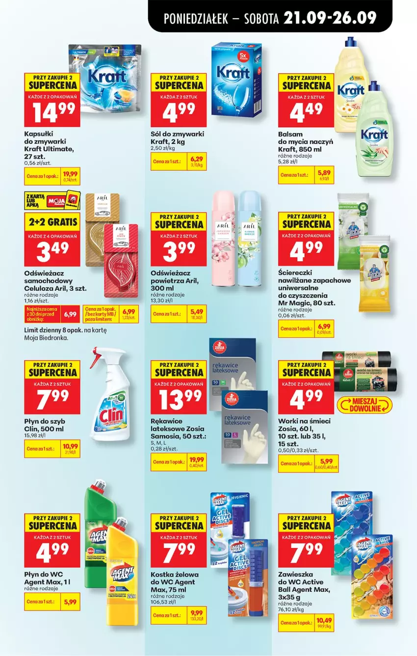 Gazetka promocyjna Biedronka - Od Poniedziałku - ważna 21.09 do 26.09.2026 - strona 93 - produkty: Balsam do mycia naczyń, Clin, Do mycia naczyń, Gra, Płyn do szyb, Płyn do wc, Rękawice, Rękawice lateksowe, Sól, Worki na śmiec, Worki na śmieci, Zawieszka do wc, Zmywarki