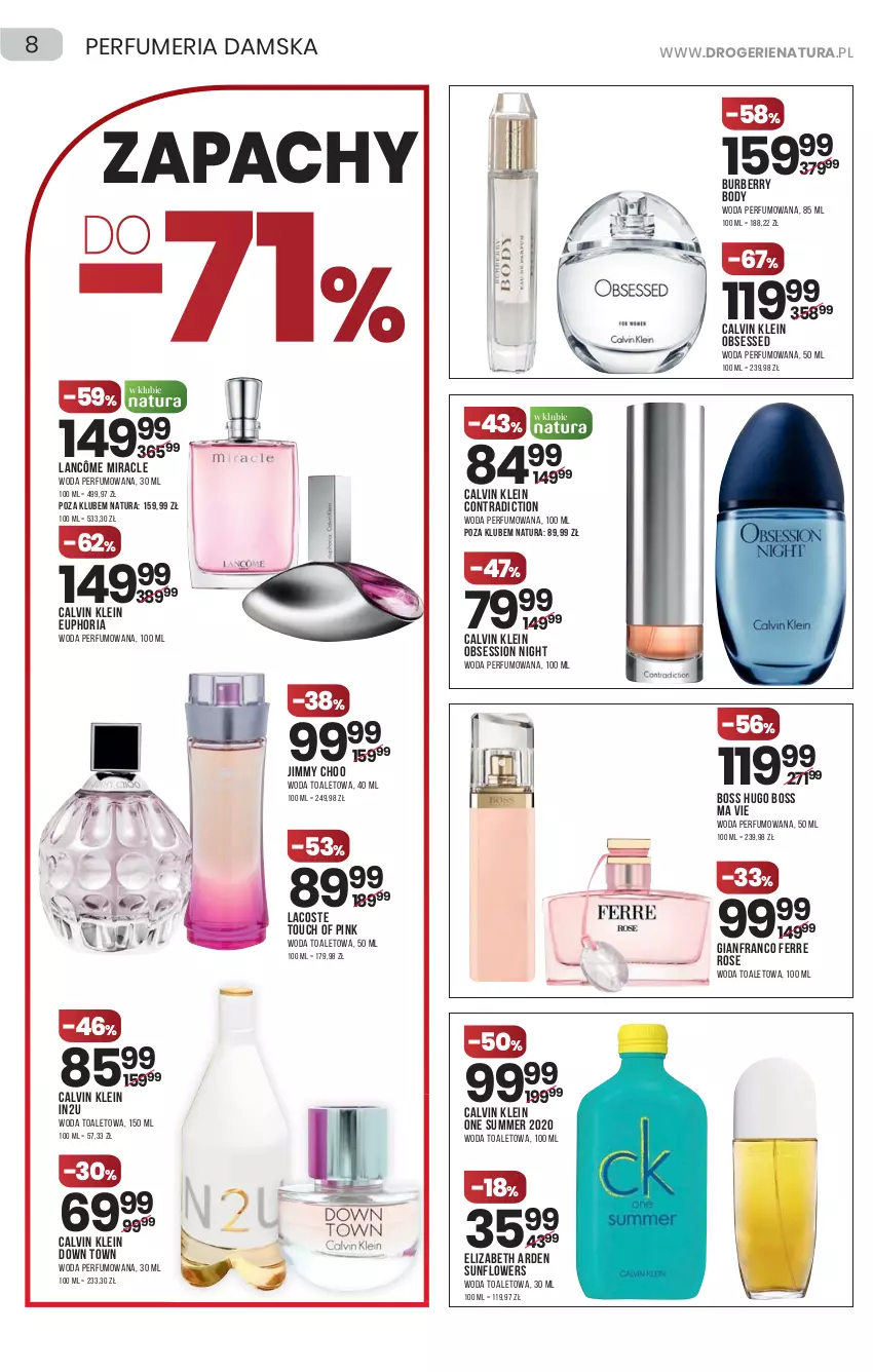 Gazetka promocyjna Drogerie Natura - Gazetka Drogerie Natura - ważna 08.04 do 21.04.2021 - strona 8 - produkty: Body, Burberry, Calvin Klein, Elizabeth Arden, Hugo Boss, Jimmy Choo, Lacoste, Lancôme, Perfum, SESSIO, Woda, Woda perfumowana, Woda toaletowa