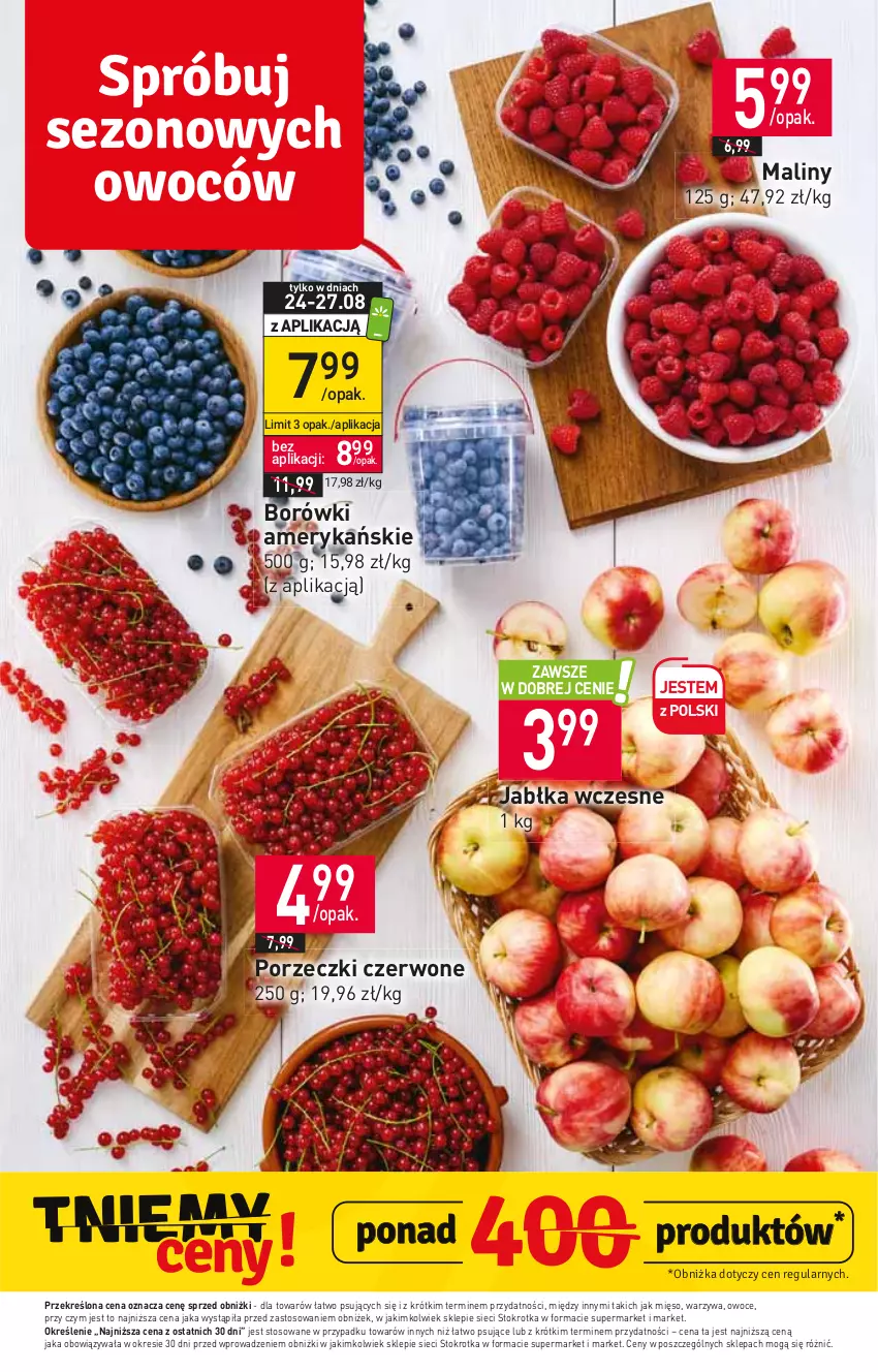 Gazetka promocyjna Stokrotka - Market - ważna 24.08 do 30.08.2023 - strona 4 - produkty: Jabłka, Maliny, Mięso, Owoce, Por, Porzeczki czerwone, Warzywa