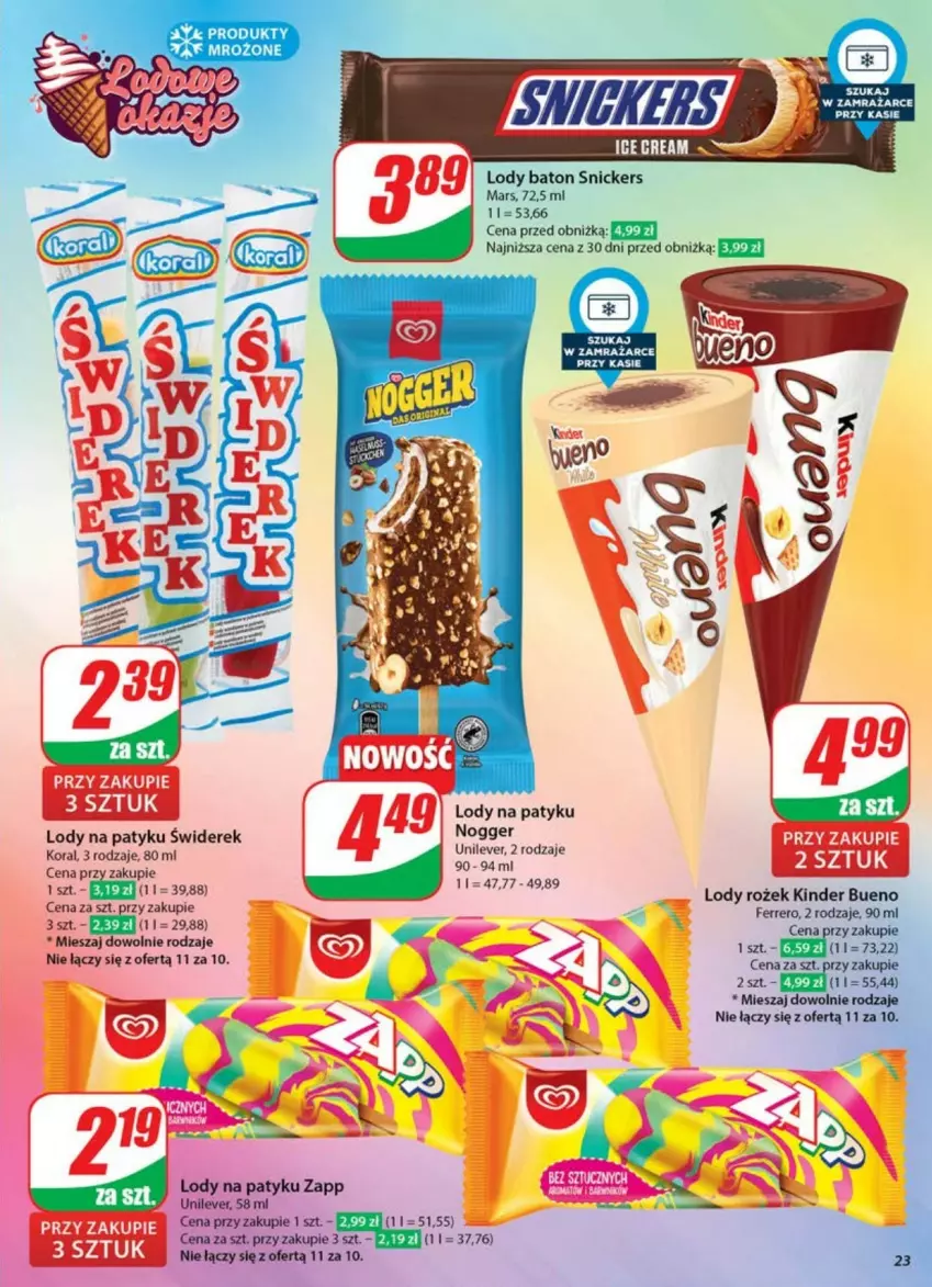 Gazetka promocyjna Dino - ważna 21.05 do 26.05.2025 - strona 16 - produkty: Baton, Ferrero, Kinder, Kinder Bueno, Lody, Mars, Snickers