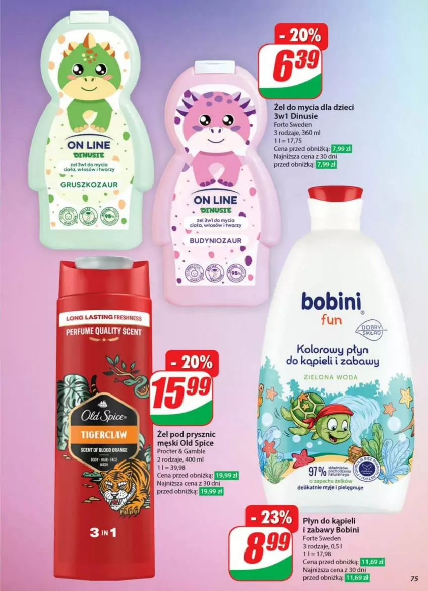 Gazetka promocyjna Dino - ważna 21.05 do 26.05.2025 - strona 73 - produkty: Dzieci, Fa, Old Spice, Perfum, Płyn do kąpieli, Tiger, Woda