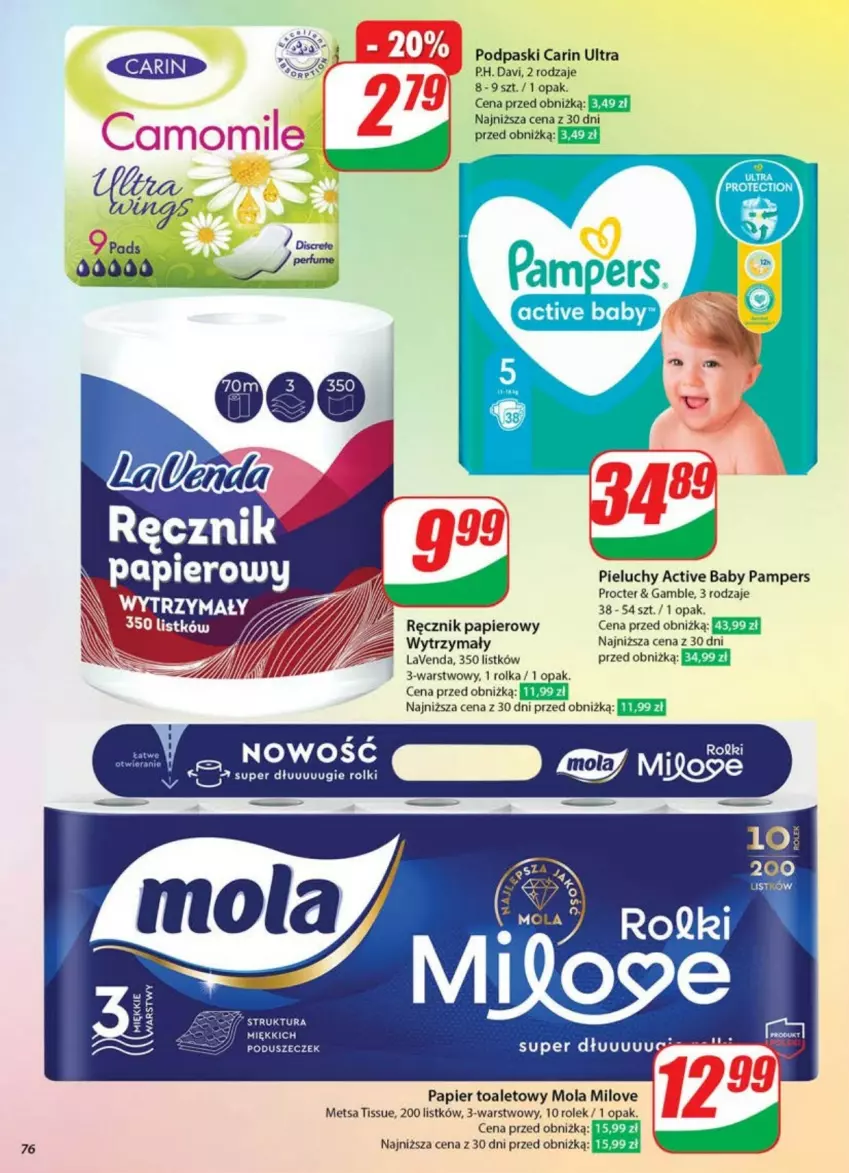 Gazetka promocyjna Dino - ważna 21.05 do 26.05.2025 - strona 74 - produkty: Mola, Pampers, Papier, Papier toaletowy, Pieluchy, Podpaski, Ręcznik, Rolki