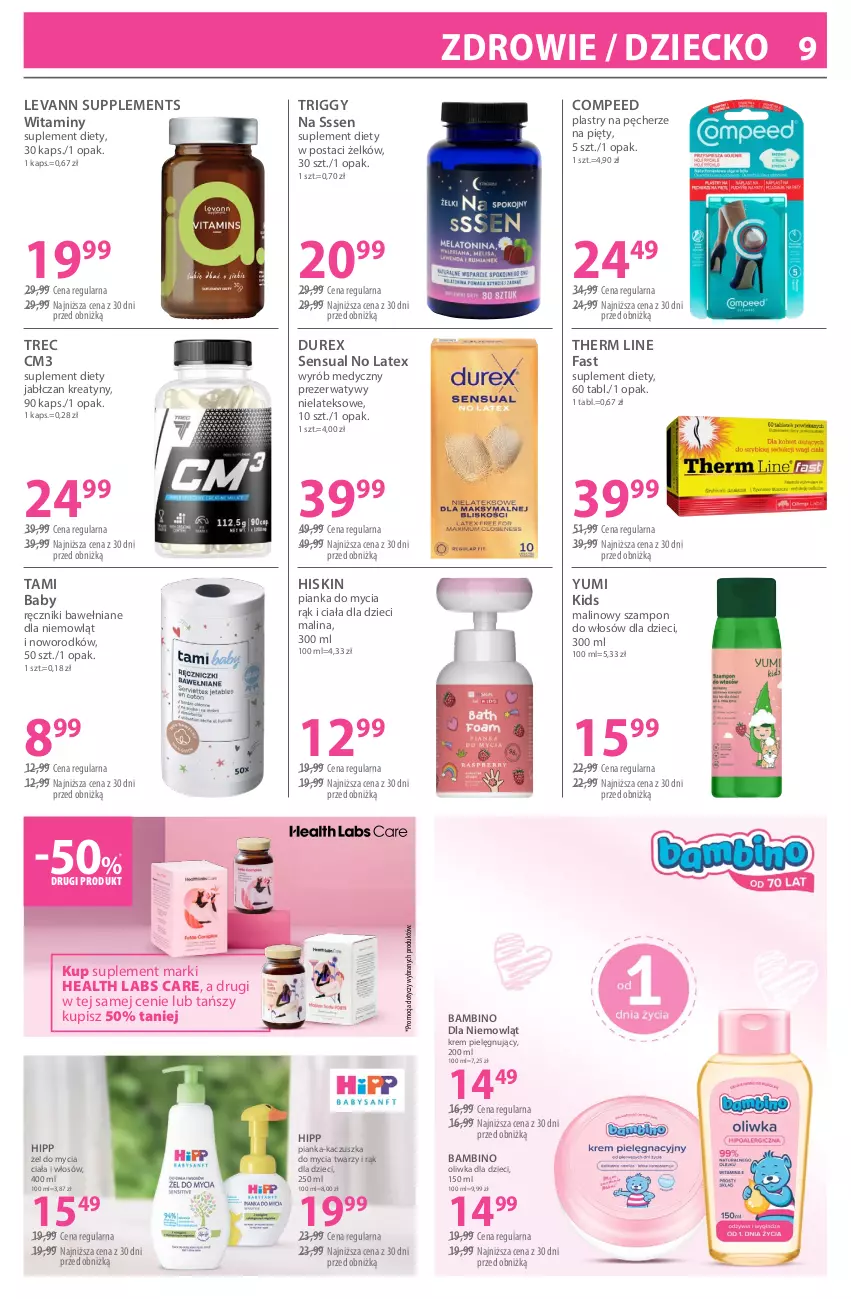 Gazetka promocyjna Hebe - Gazetka - ważna 19.03 do 02.04.2026 - strona 9 - produkty: Durex, Dzieci, Fa, HiPP, Oliwka dla dzieci, Prezerwatyw, Ręcznik, Sensual, Suplement diety, Szampon, Therm Line, Zdrowie