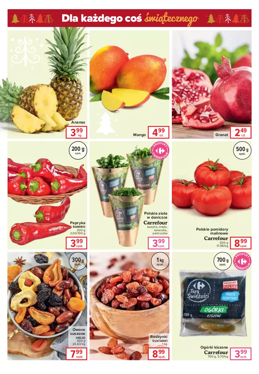 Gazetka promocyjna Carrefour - Gazetka Globi - ważna 14.12 do 20.12.2021 - strona 2 - produkty: Ananas, Bazyl, Bazylia, Gra, Granat, Helio, Kolendra, Mango, Mięta, Owoce, Owoce suszone, Papryka, Pietruszka, Pomidory, Rodzynki, Zioła w doniczce