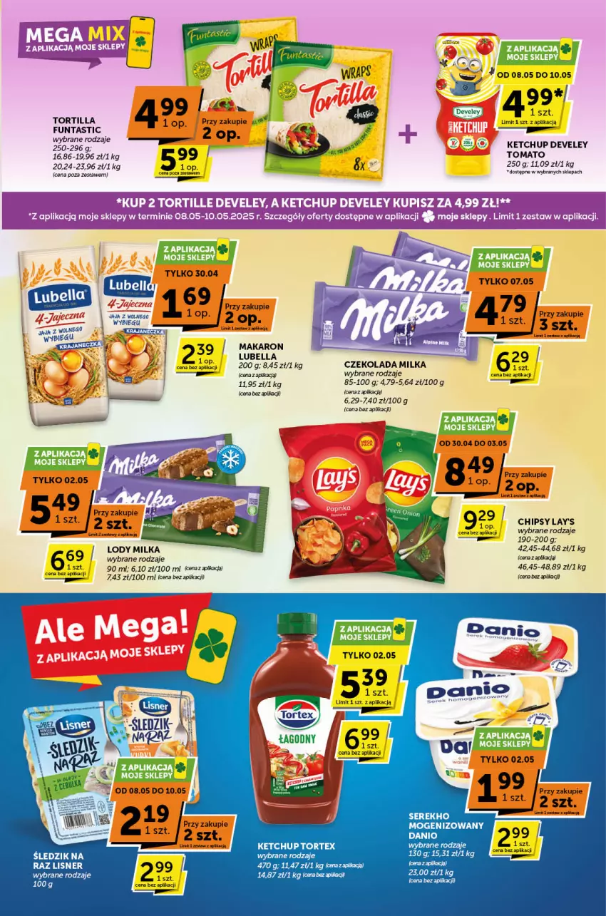Gazetka promocyjna ABC - ważna 30.04 do 13.05.2025 - strona 5 - produkty: Bell, Bella, Chipsy, Czekolada, Danio, Ketchup, Lody, Lubella, Makaron, Milka, Tortilla
