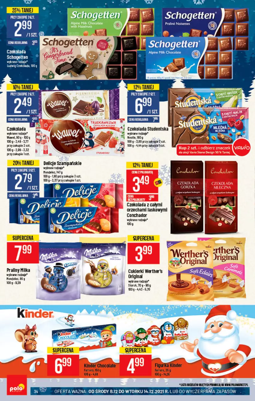 Gazetka promocyjna PoloMarket - Gazetka pomocyjna - ważna 08.12 do 14.12.2021 - strona 34 - produkty: Czekolada, Delicje, Fa, Gin, Kinder, Schogetten, Wawel