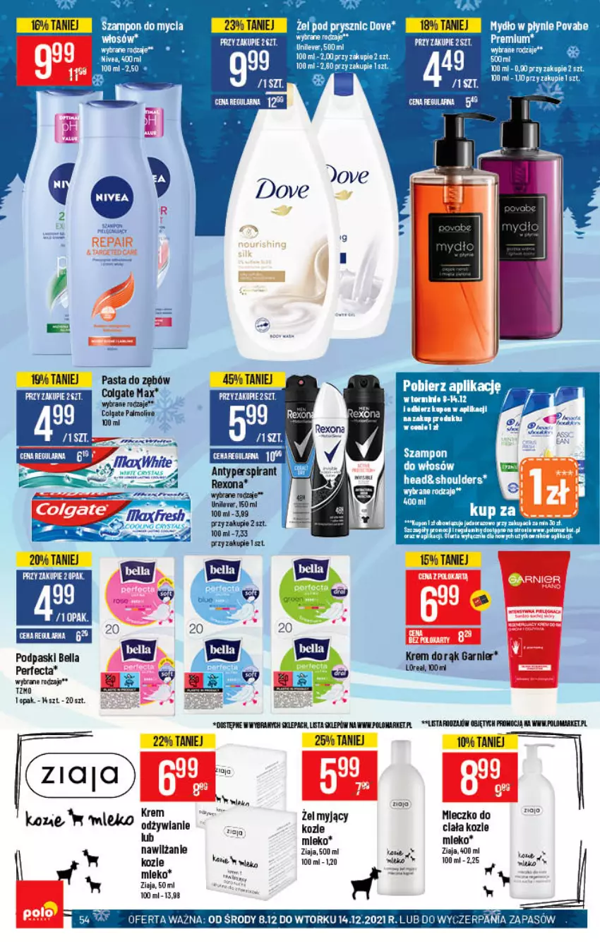 Gazetka promocyjna PoloMarket - Gazetka pomocyjna - ważna 08.12 do 14.12.2021 - strona 54 - produkty: Antyperspirant, Bell, Bella, Colgate, Dove, Garnier, Jaja, Krem do rąk, LG, Mleczko, Mleko, Mydło, Mydło w płynie, Palmolive, Pasta do zębów, Perfecta, Podpaski, Por, Rexona, Szampon, Ziaja