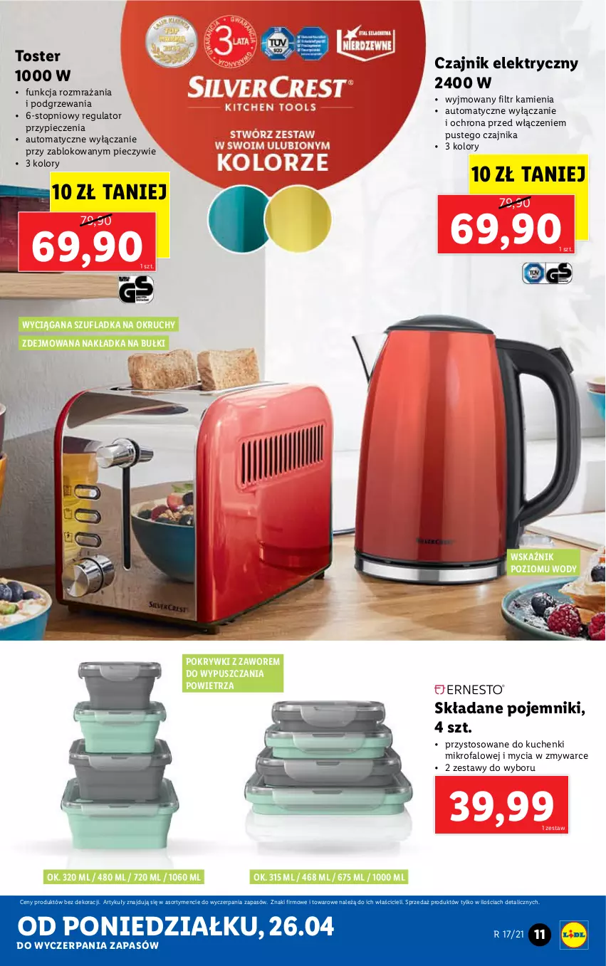 Gazetka promocyjna Lidl - GAZETKA - ważna 26.04 do 30.04.2021 - strona 11 - produkty: Czajnik, Czajnik elektryczny, Fa, Kuchenki mikrofalowe, Piec, Pojemnik, Top, Toster