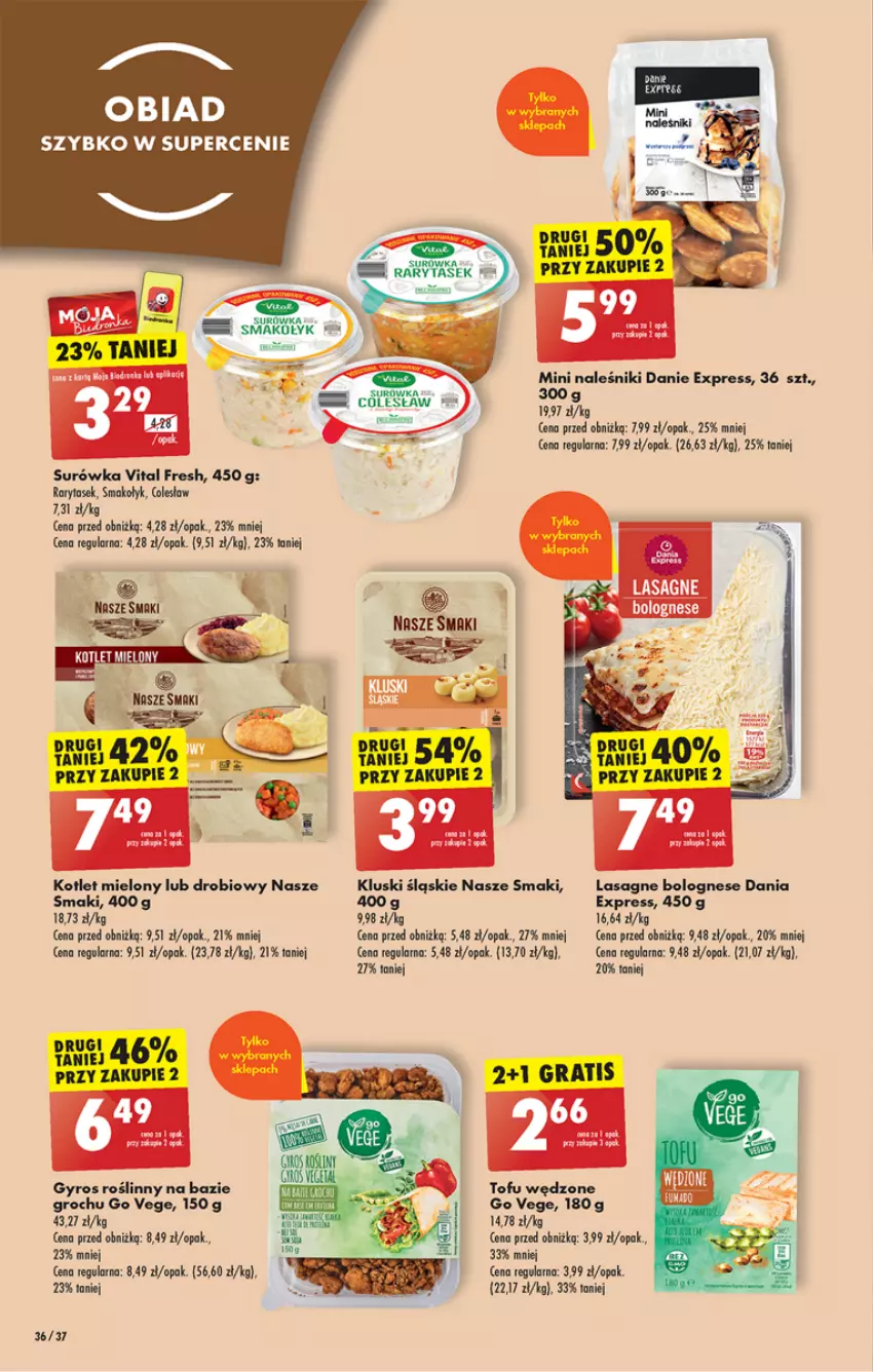 Gazetka promocyjna Biedronka - Od poniedzialku - ważna 28.08 do 02.09.2023 - strona 36 - produkty: Fa, Gra, Groch, Gyros, Kotlet, Lasagne, Lasagne bolognese, Naleśniki, Surówka, Tofu