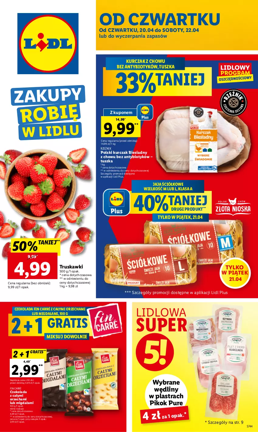 Gazetka promocyjna Lidl - GAZETKA - ważna 20.04 do 22.04.2023 - strona 1 - produkty: Czekolada, Gra, Jaja, Kurczak, PIKOK, Pur, Truskawki, Tusz