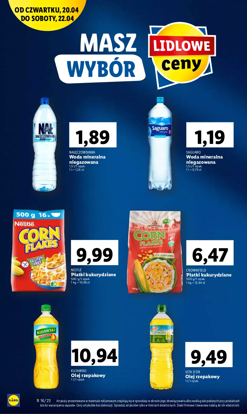 Gazetka promocyjna Lidl - GAZETKA - ważna 20.04 do 22.04.2023 - strona 12 - produkty: Kujawski, Nałęczowianka, Nestlé, Olej, Olej rzepakowy, Woda, Woda mineralna