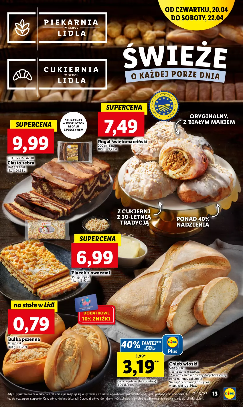 Gazetka promocyjna Lidl - GAZETKA - ważna 20.04 do 22.04.2023 - strona 19 - produkty: Bułka, Chleb, Cukier, Gin, Kosz, Lazur, Piec, Regał, Rogal