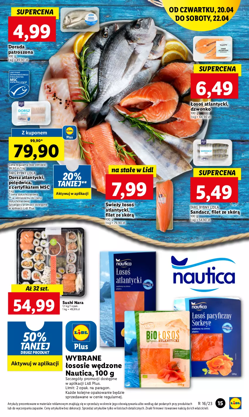 Gazetka promocyjna Lidl - GAZETKA - ważna 20.04 do 22.04.2023 - strona 21 - produkty: Dorsz, Olej, Polędwica, Sandacz, Sos, Sushi