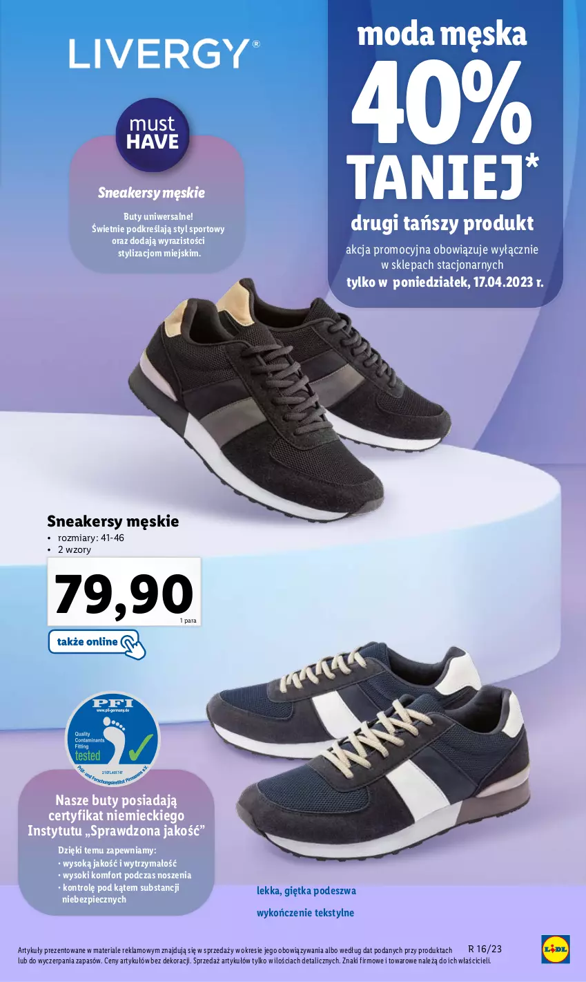 Gazetka promocyjna Lidl - GAZETKA - ważna 20.04 do 22.04.2023 - strona 43 - produkty: Buty, Moda, Mus, Piec, Por, Sneakersy, Sok, Sport