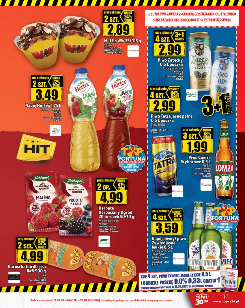 Gazetka promocyjna Topaz - Gazetka - ważna 17.08 do 23.08.2023 - strona 11 - produkty: Carlsberg, Gra, Hortex, Napój, Ogród, Piwa, Piwo, Pur, Tatra