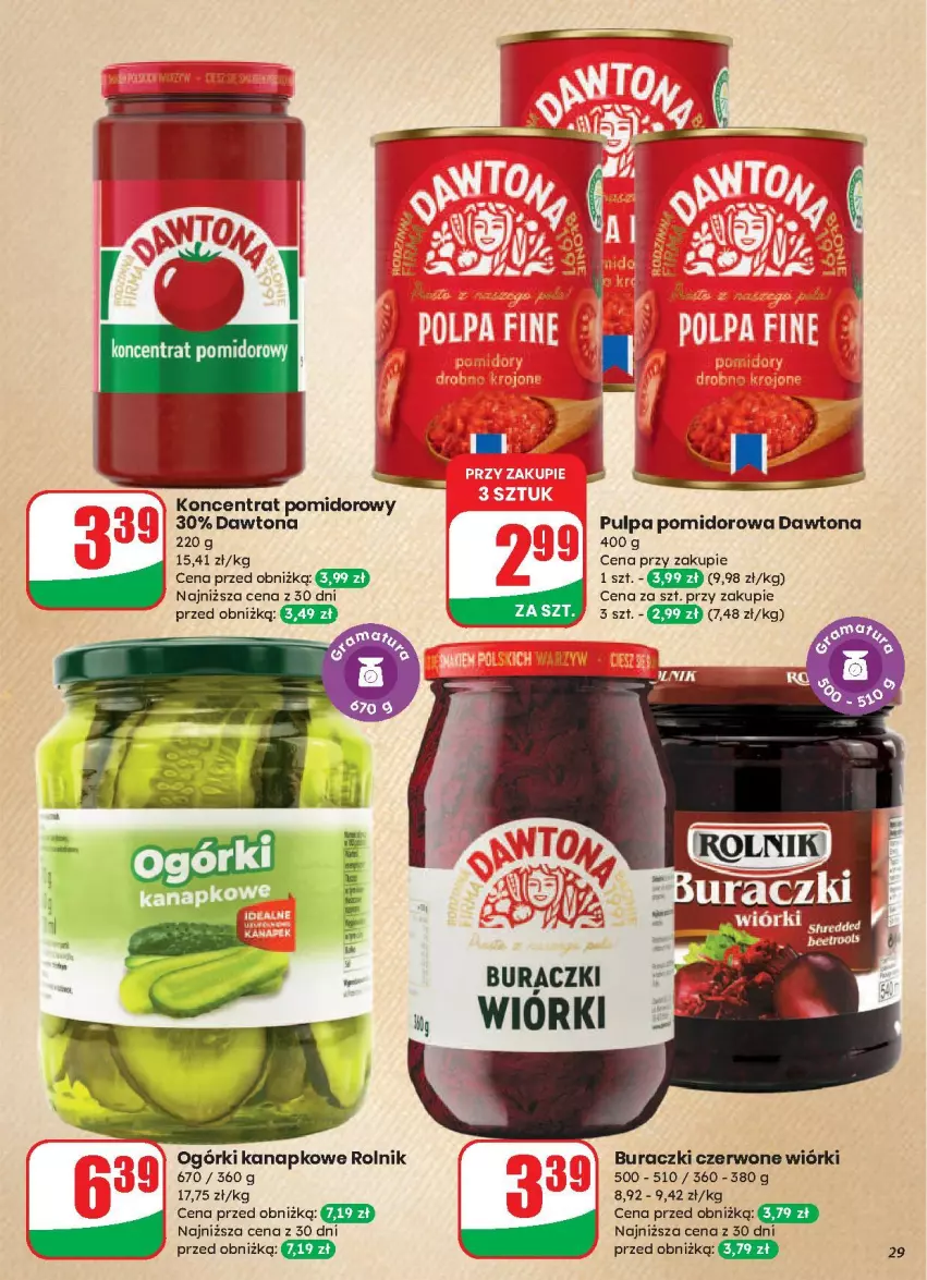 Gazetka promocyjna Dino - ważna 13.08 do 19.08.2025 - strona 22 - produkty: Buraczki, Dawtona, Koncentrat pomidorowy, Pulpa pomidorowa, Rolnik