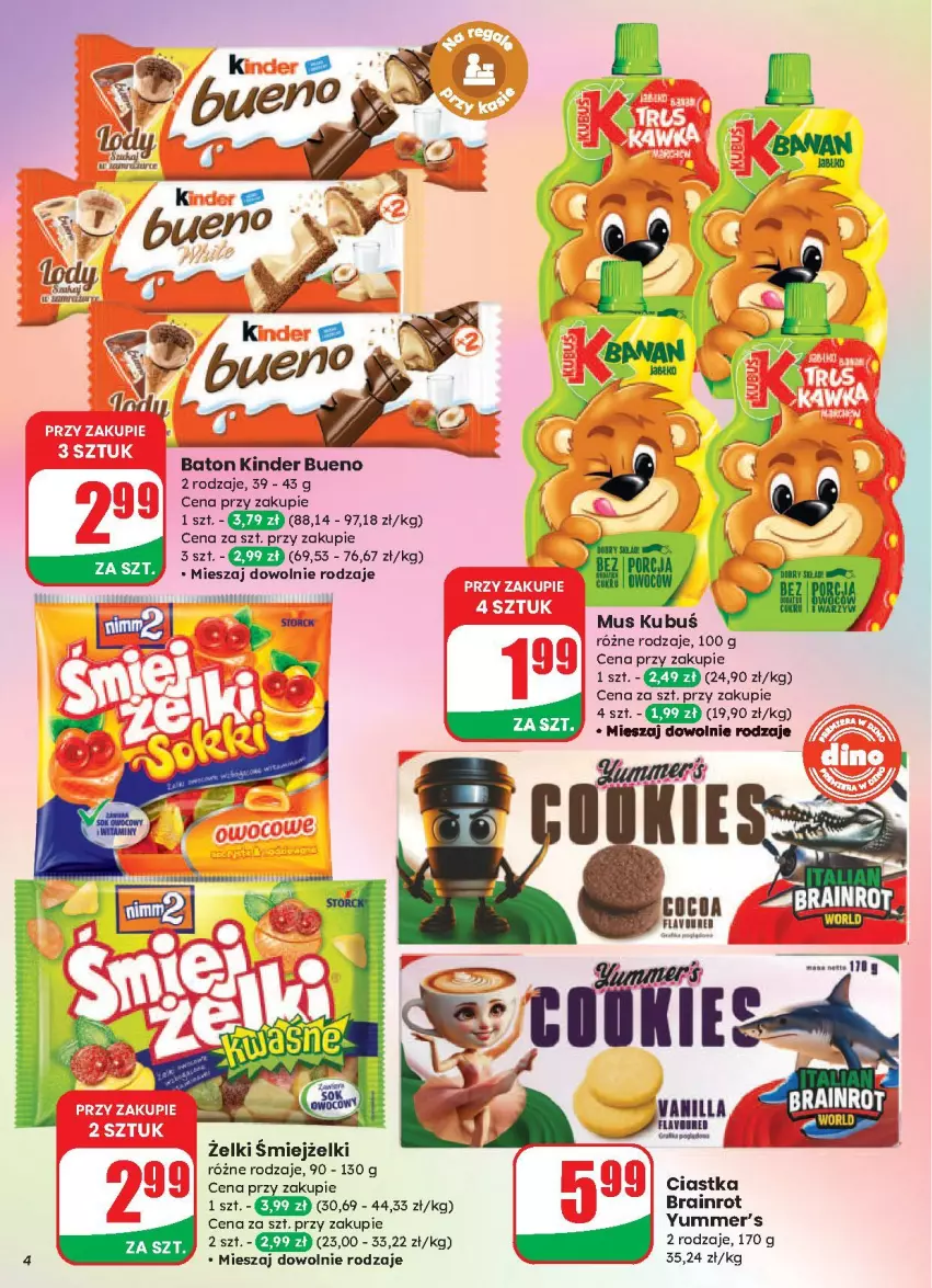 Gazetka promocyjna Dino - ważna 13.08 do 19.08.2025 - strona 34 - produkty: Baton, Ciastka, Gra, Grafika, Kinder, Kinder Bueno, Kubuś, Mus