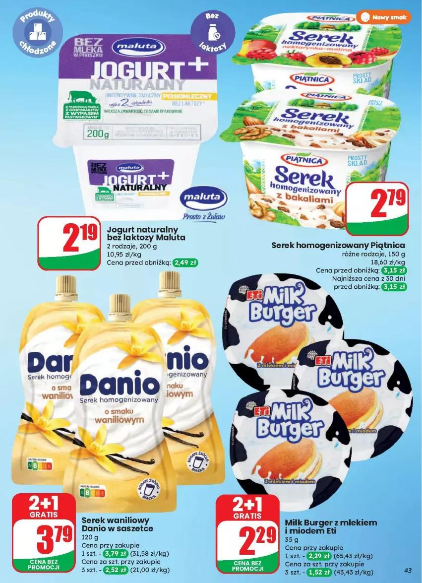 Gazetka promocyjna Dino - ważna 13.08 do 19.08.2025 - strona 38 - produkty: Burger, Danio, Gra, Jogurt, Jogurt naturalny, Piątnica, Pur, Ser, Serek, Serek homogenizowany