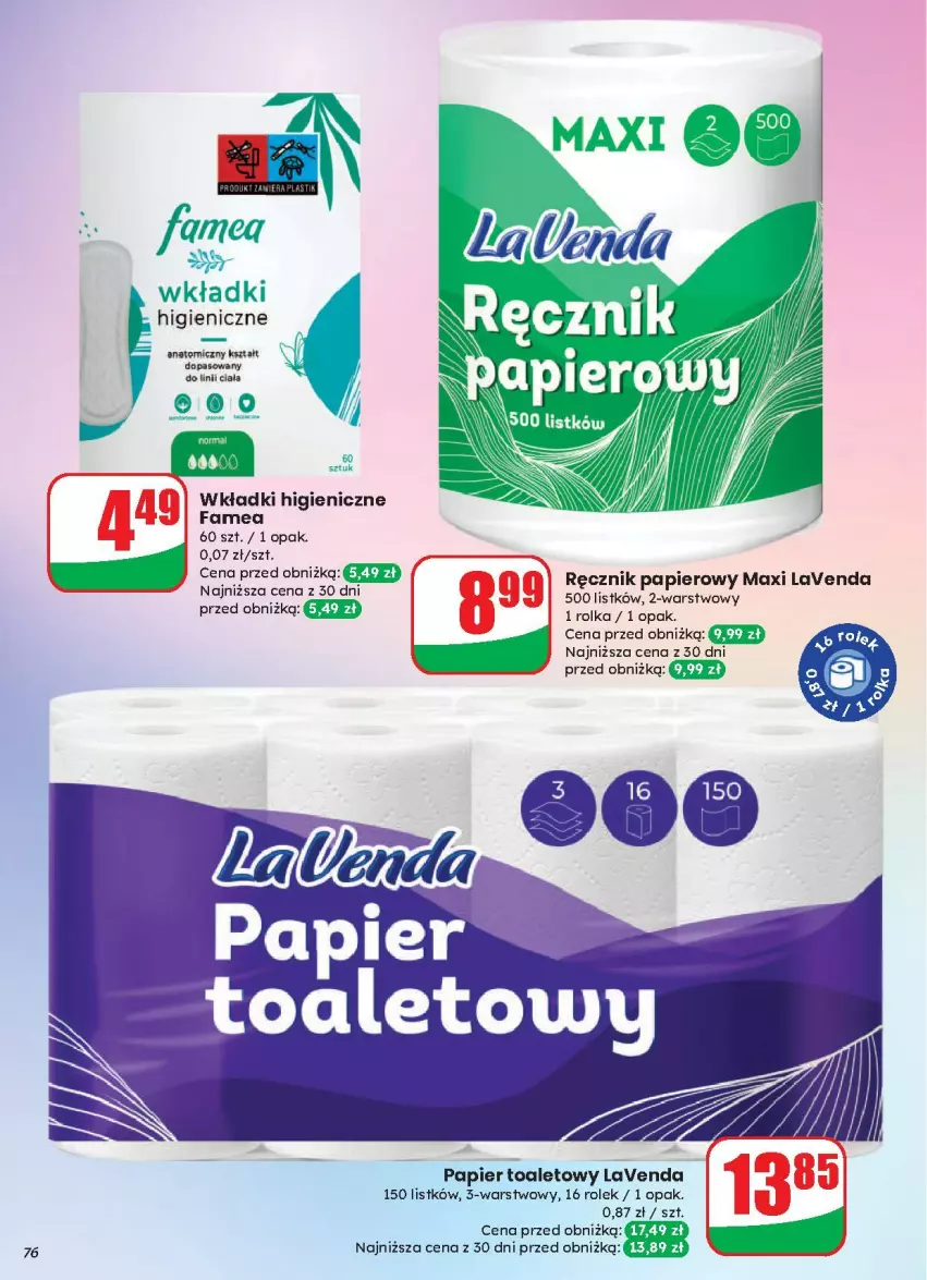 Gazetka promocyjna Dino - ważna 13.08 do 19.08.2025 - strona 74 - produkty: Atomic, Fa, Papier, Papier toaletowy, Ręcznik, Wkładki