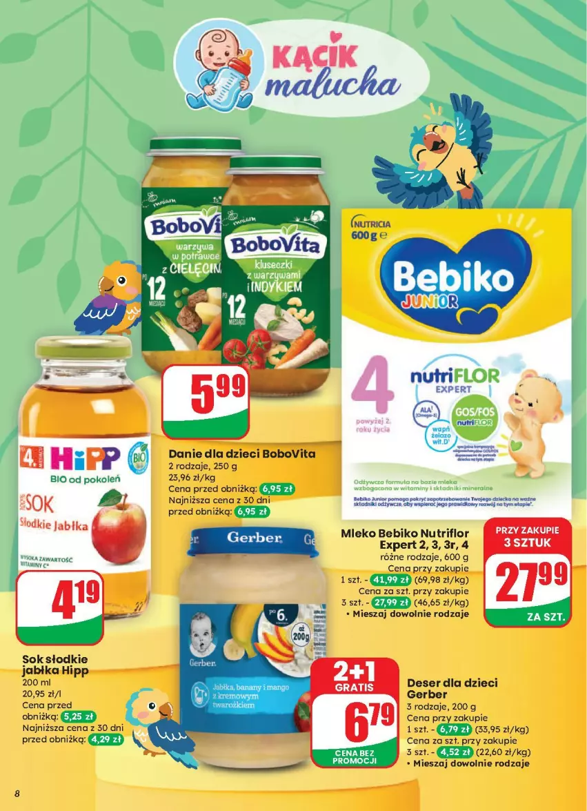 Gazetka promocyjna Dino - ważna 13.08 do 19.08.2025 - strona 77 - produkty: Bebiko, BoboVita, Danie dla dzieci, Deser, Dzieci, Gerber, Gra, HiPP, Jabłka, Mleko, Ser, Sok
