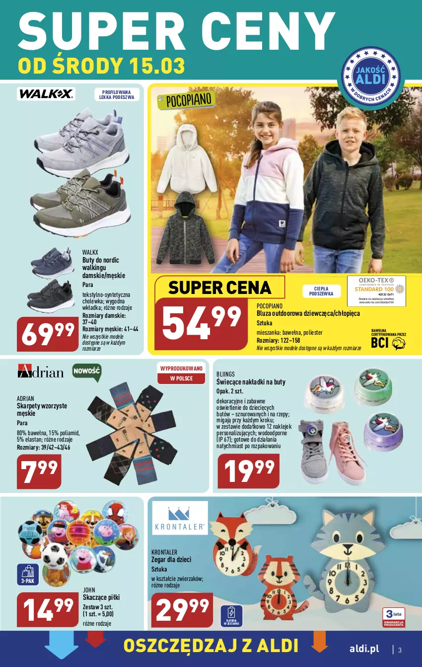 Gazetka promocyjna Aldi - COŚ na przyszły tydzień - ważna 15.03 do 18.03.2023 - strona 3 - produkty: Bateria, Bluza, Buty, Dzieci, Karp, Klej, Pocopiano, Por, Wełna, Zegar