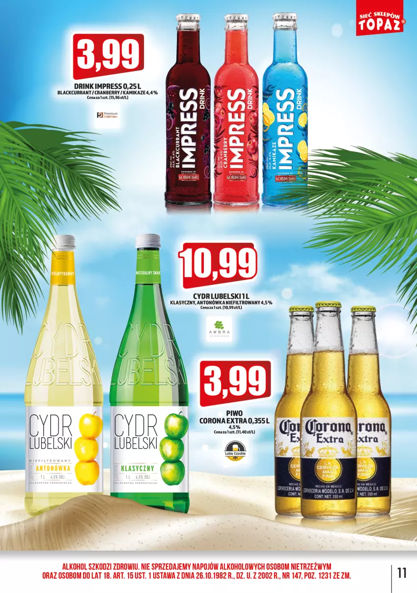 Gazetka promocyjna Topaz - Gazetka - ważna 01.07 do 31.07.2022 - strona 11 - produkty: Corona Extra, Lack, Piwo