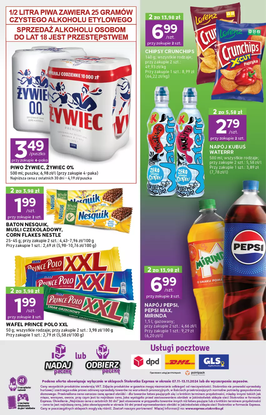 Gazetka promocyjna Stokrotka - Stokrotka Express - ważna 07.11 do 13.11.2024 - strona 3 - produkty: Baton, Corn flakes, Gra, Mirinda, Mus, Napój, Nesquik, Owoce, Pepsi, Pepsi max, Piwa, Piwo, Prince Polo, Telefon, Warzywa