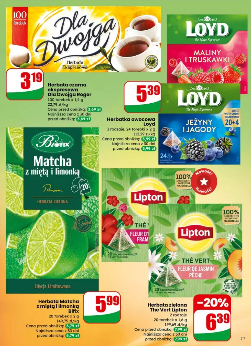 Gazetka promocyjna Dino - Gazetka 06 / 2026 - ważna 04.02 do 10.02.2026 - strona 11 - produkty: Gin, Herbata, Herbata czarna, Lipton, Loyd, Maliny, Naturell