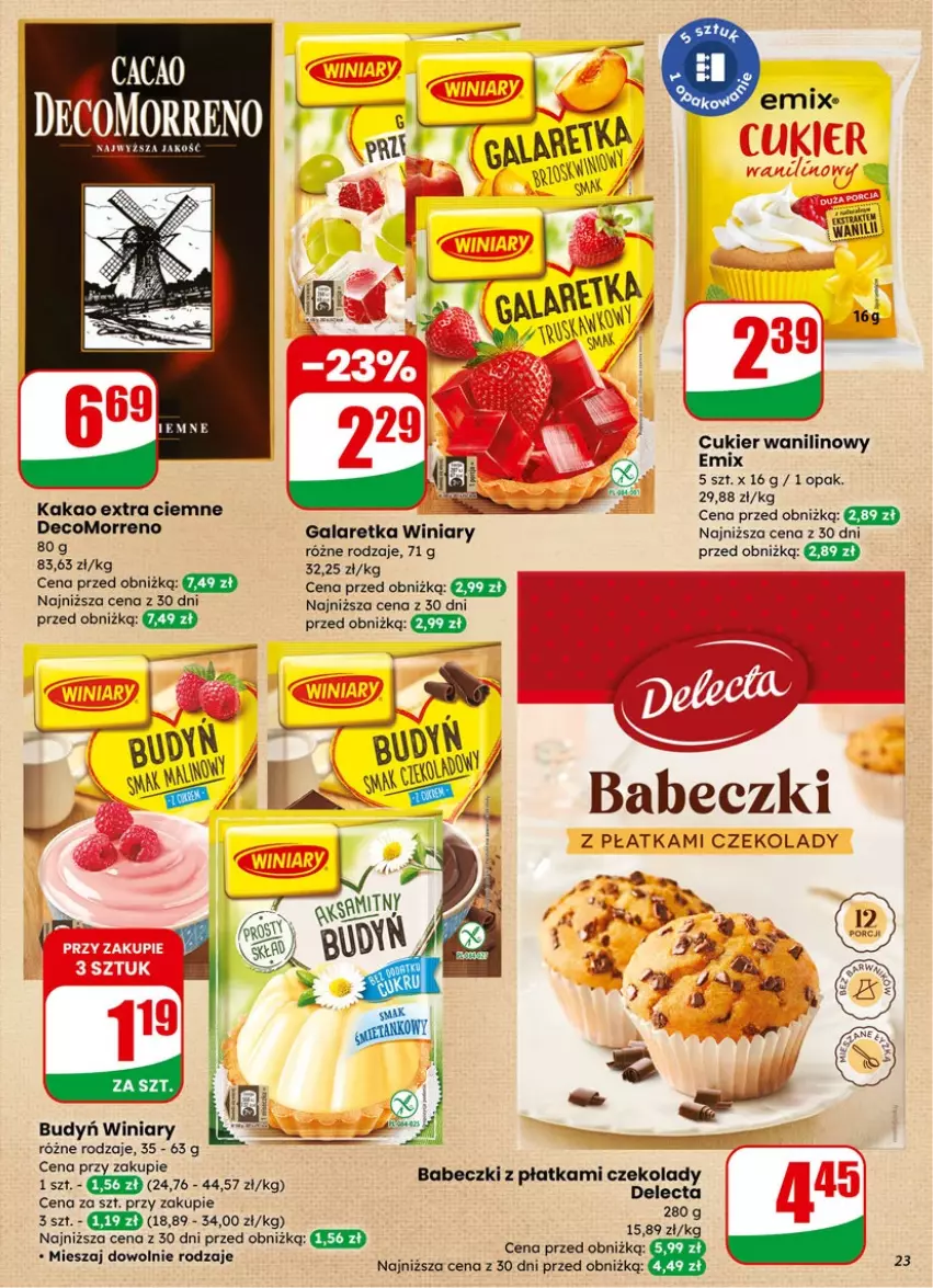 Gazetka promocyjna Dino - Gazetka 06 / 2026 - ważna 04.02 do 10.02.2026 - strona 23 - produkty: Babeczki, Budyń, Cukier, Cukier wanilinowy, Gala, Galaretka, Kakao, Winiary