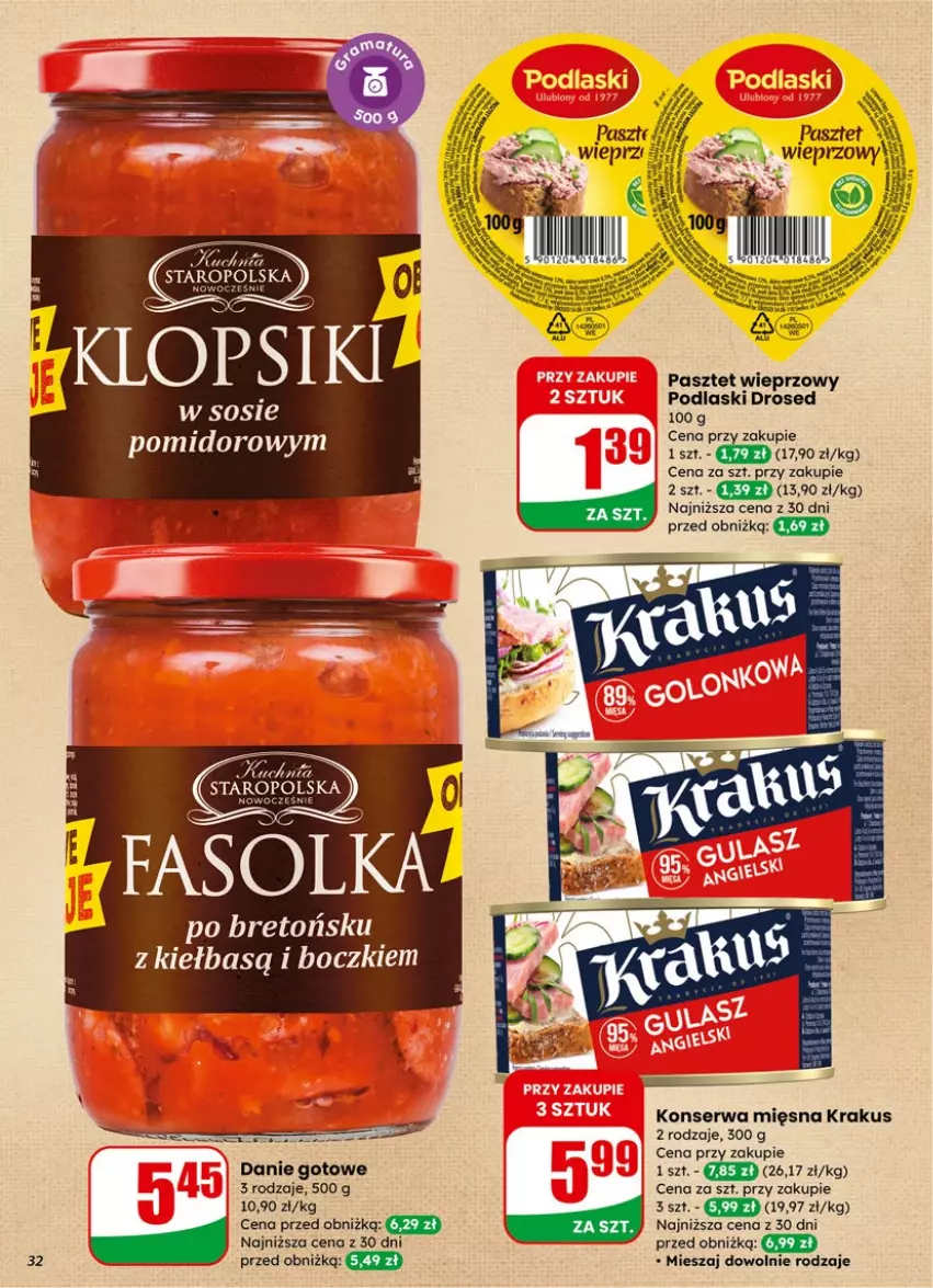 Gazetka promocyjna Dino - Gazetka 06 / 2026 - ważna 04.02 do 10.02.2026 - strona 32 - produkty: Danie gotowe, Krakus, Pasztet, Podlaski, Ser, Sos