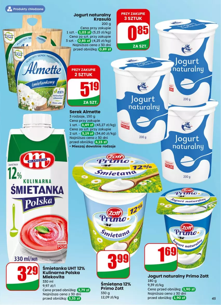 Gazetka promocyjna Dino - Gazetka 06 / 2026 - ważna 04.02 do 10.02.2026 - strona 45 - produkty: Almette, Jogurt, Jogurt naturalny, Mleko, Mlekovita, Ser, Serek, Zott
