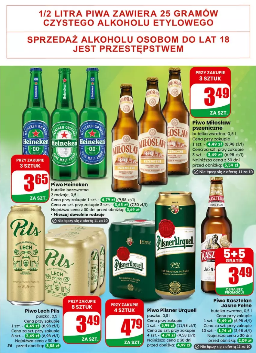 Gazetka promocyjna Dino - Gazetka 06 / 2026 - ważna 04.02 do 10.02.2026 - strona 56 - produkty: Heineken, Kasztelan, Pilsner Urquell, Piwo