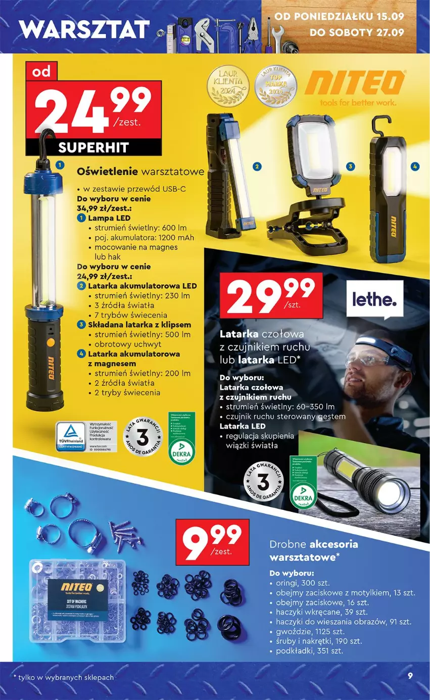 Gazetka promocyjna Biedronka - Okazje Tygodnia - ważna 15.09 do 27.09.2025 - strona 11 - produkty: Akumulator, Haczyk, Lampa, Lampa LED, Latarka, Latarka czołowa, Latarka LED, LG, Obraz, Podkład, Przewód, Rum, Tarka
