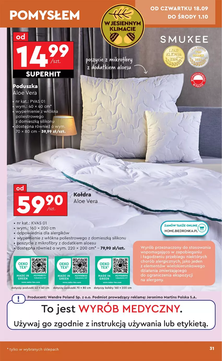 Gazetka promocyjna Biedronka - Okazje Tygodnia - ważna 15.09 do 27.09.2025 - strona 33 - produkty: Aloe vera, Kołdra