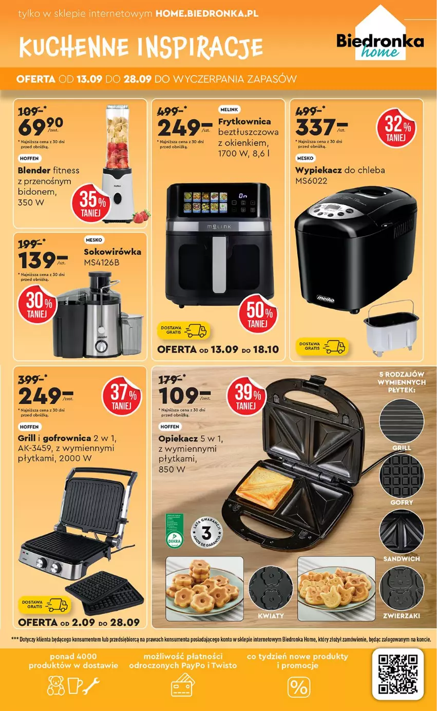 Gazetka promocyjna Biedronka - Okazje Tygodnia - ważna 15.09 do 27.09.2025 - strona 43 - produkty: Blender, Chleb, Gofrownica, Grill, Płytka, Sok