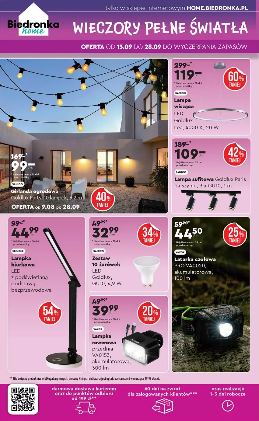 Gazetka promocyjna Biedronka - Okazje Tygodnia - ważna 15.09 do 27.09.2025 - strona 44 - produkty: Akumulator, Biurko, Fa, Lampa, Lampa sufitowa, Lampa wisząca, Por, Rower, Sport, Tran