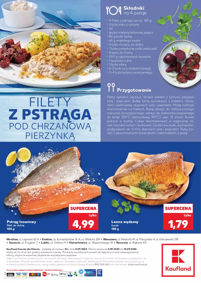 Gazetka promocyjna Kaufland - Kaufland - ważna 04.09 do 10.09.2025 - strona 2 - produkty: Bulion, Buraczki, Buraki, Chrzan, Cukier, Cytryny, Fa, Lazur, Lion, Orka, Piec, Piekarnik, Pieprz, Por, Pstrąg, Pstrąg łososiowy, Sok, Sól, Sos, Tusz, Wagi